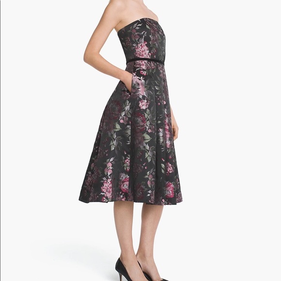 Strapless Floral Jacquard Fit-And-Flare Dress - Picture 3 of 9